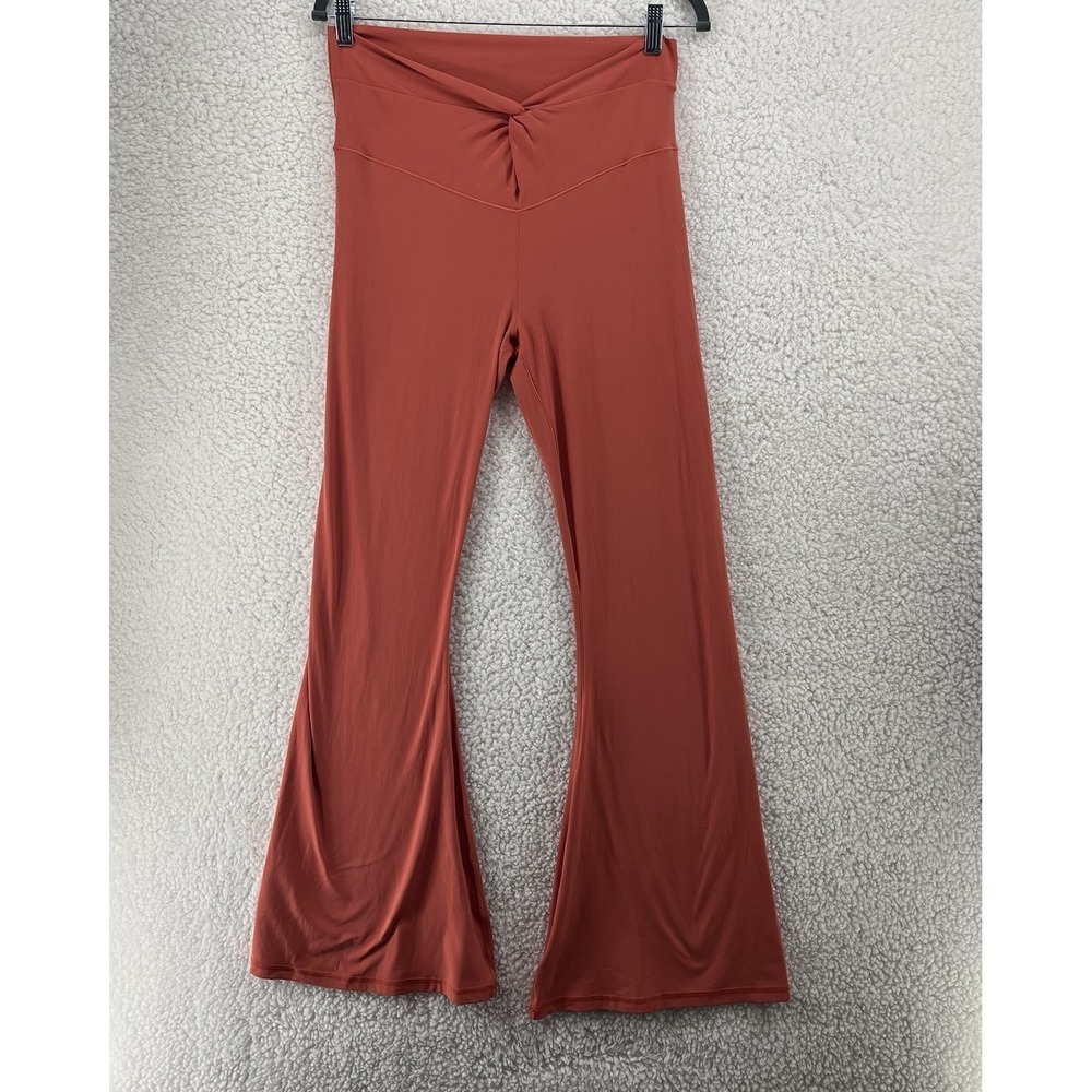 Aerie Women's Size Medium Flare Leggings Orange Twist Front High Rise Retro